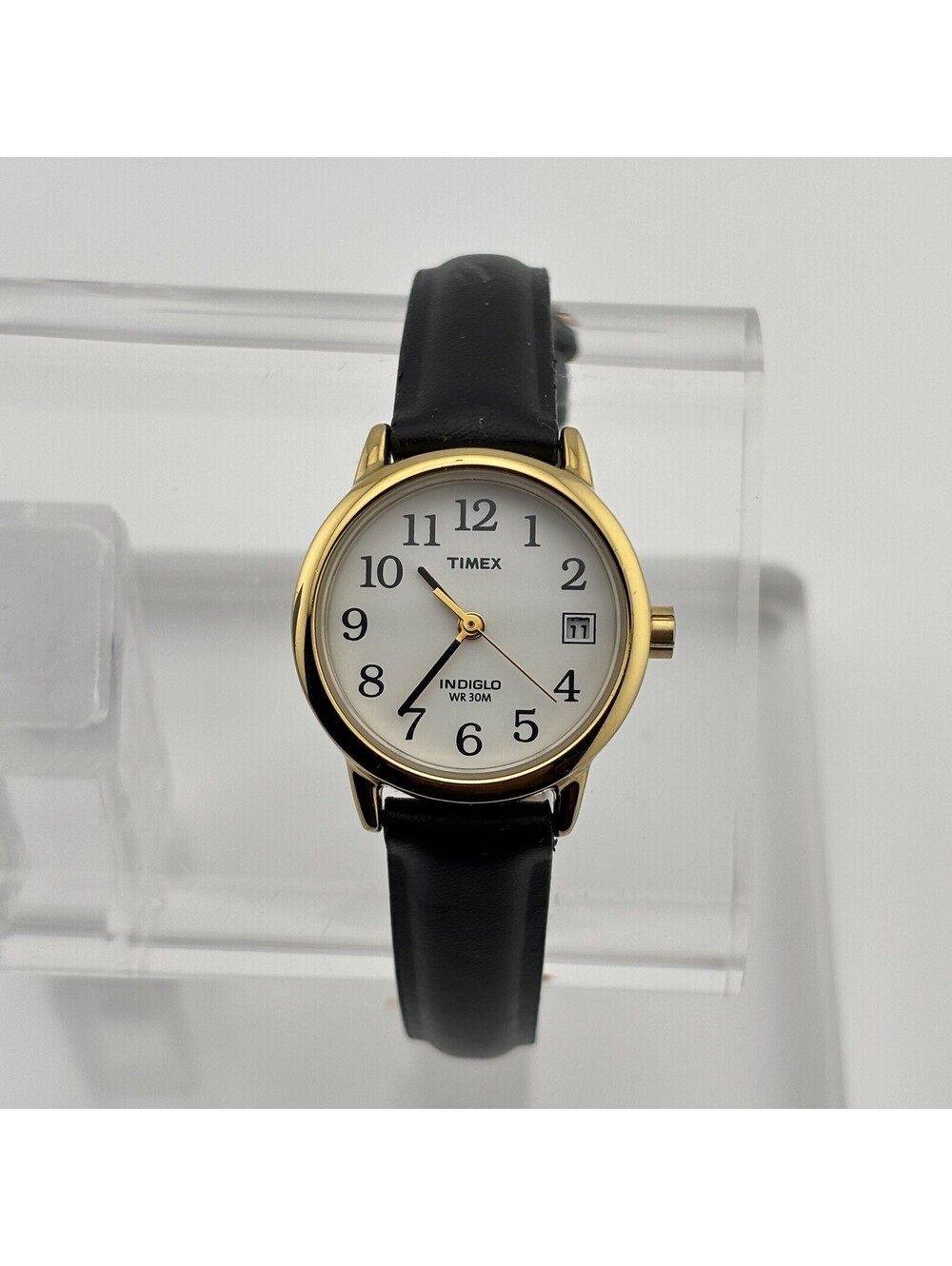 Timex Easy Reader Ladies Watch 25mm Gold-Tone White Dial Black Leather T2H341
